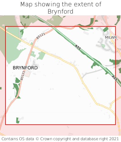 Map showing extent of Brynford as bounding box