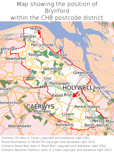 Map showing location of Brynford within CH8