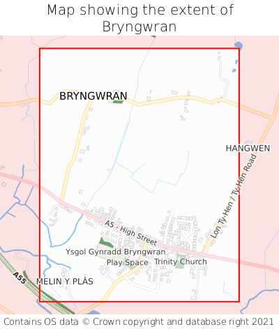 Map showing extent of Bryngwran as bounding box