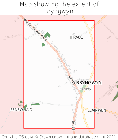 Map showing extent of Bryngwyn as bounding box