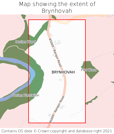 Map showing extent of Brynhovah as bounding box