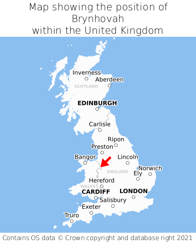 Map showing location of Brynhovah within the UK