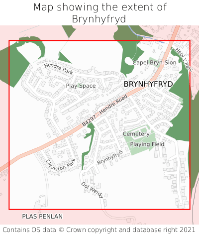 Map showing extent of Brynhyfryd as bounding box