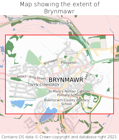 Map showing extent of Brynmawr as bounding box