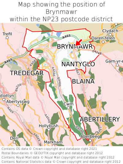 Map showing location of Brynmawr within NP23