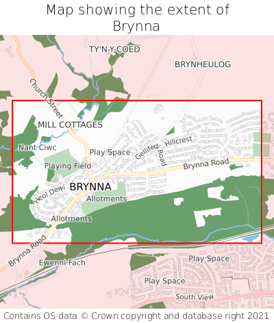 Map showing extent of Brynna as bounding box