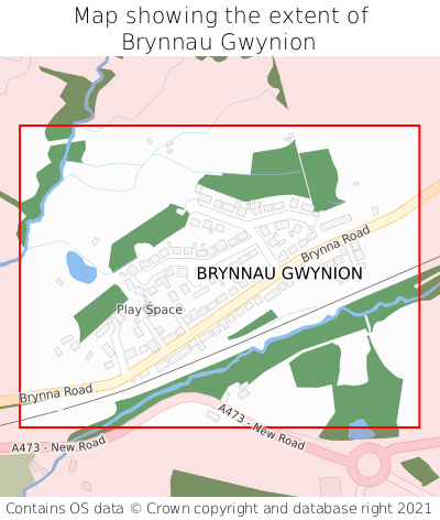 Map showing extent of Brynnau Gwynion as bounding box