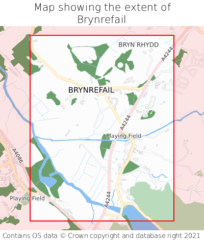 Map showing extent of Brynrefail as bounding box