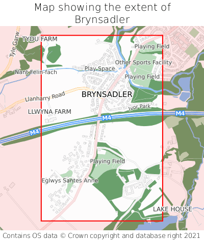 Map showing extent of Brynsadler as bounding box