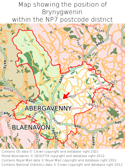 Map showing location of Brynygwenin within NP7
