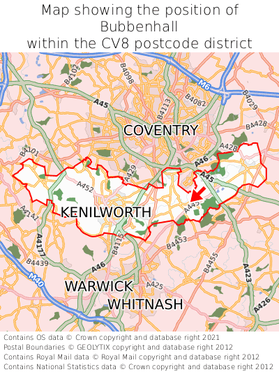 Map showing location of Bubbenhall within CV8