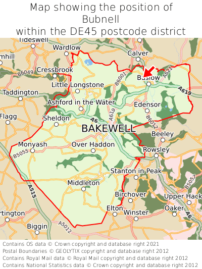 Map showing location of Bubnell within DE45