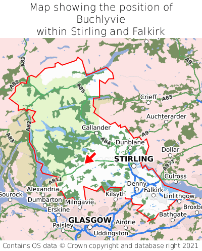 Map showing location of Buchlyvie within Stirling and Falkirk