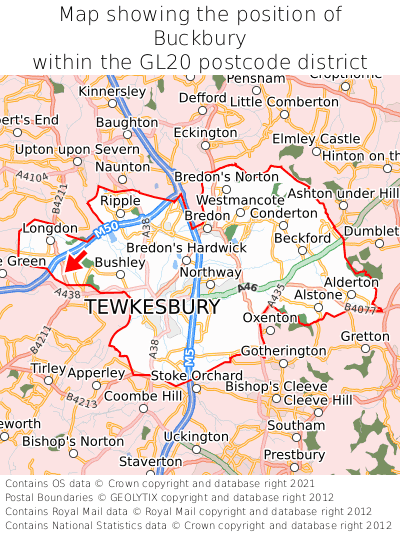 Map showing location of Buckbury within GL20
