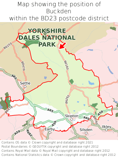 Map showing location of Buckden within BD23