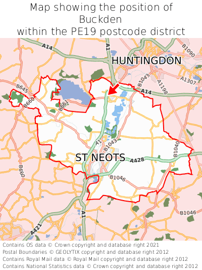 Map showing location of Buckden within PE19