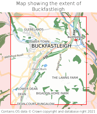 Map showing extent of Buckfastleigh as bounding box