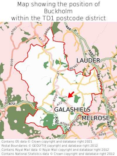 Map showing location of Buckholm within TD1
