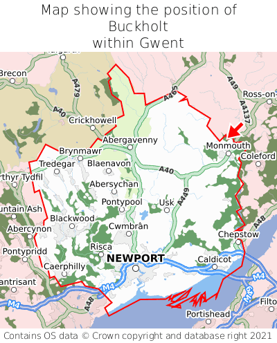 Map showing location of Buckholt within Gwent