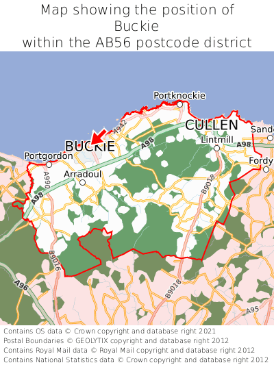 Map showing location of Buckie within AB56