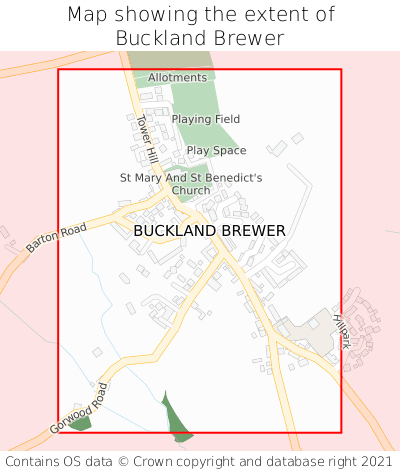 Map showing extent of Buckland Brewer as bounding box