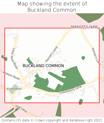 Map showing extent of Buckland Common as bounding box