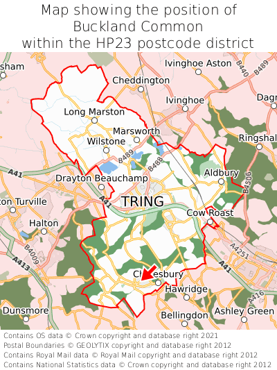 Map showing location of Buckland Common within HP23