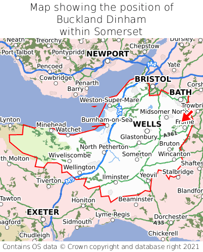 Map showing location of Buckland Dinham within Somerset