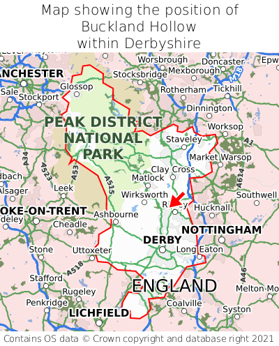 Map showing location of Buckland Hollow within Derbyshire