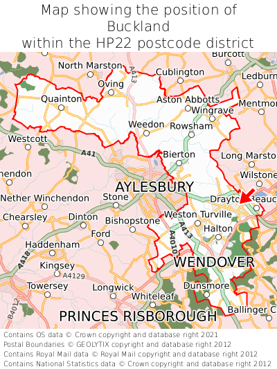 Map showing location of Buckland within HP22