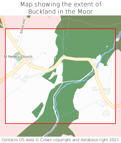 Map showing extent of Buckland in the Moor as bounding box