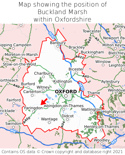 Map showing location of Buckland Marsh within Oxfordshire