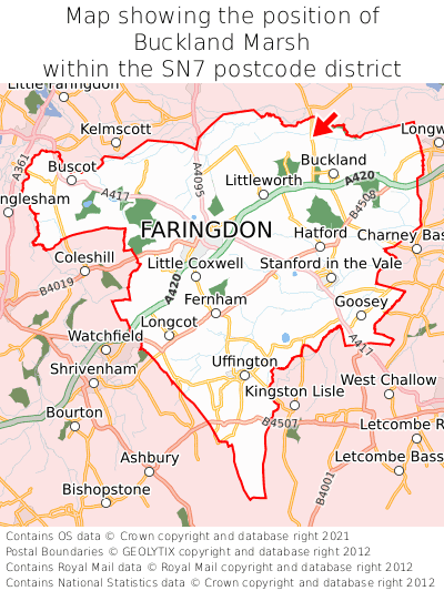 Map showing location of Buckland Marsh within SN7