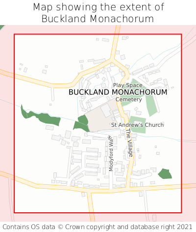 Map showing extent of Buckland Monachorum as bounding box