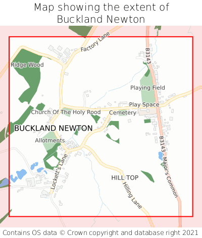 Map showing extent of Buckland Newton as bounding box