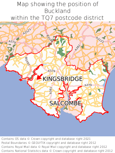 Map showing location of Buckland within TQ7