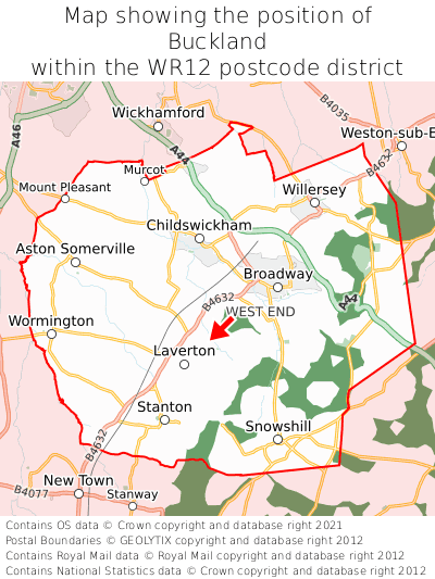 Map showing location of Buckland within WR12