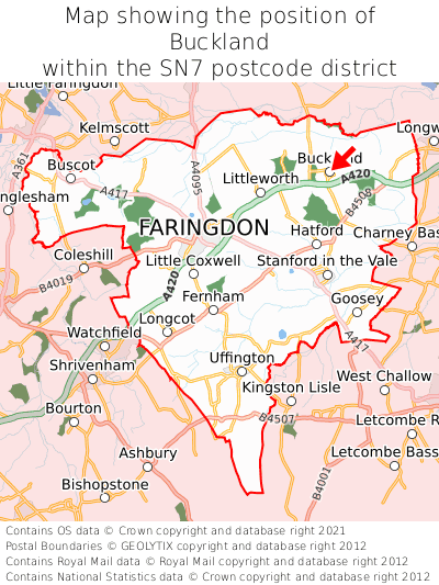 Map showing location of Buckland within SN7