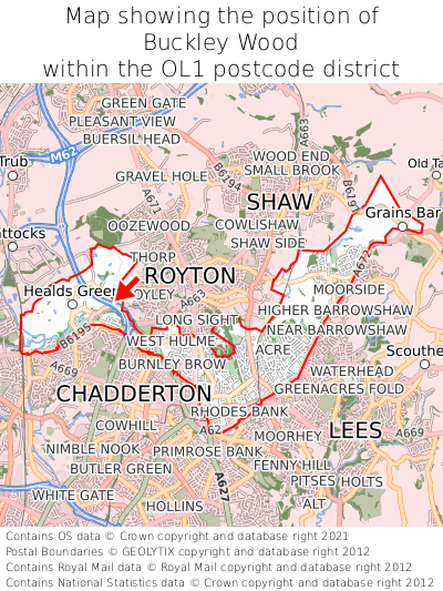 Map showing location of Buckley Wood within OL1