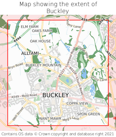 Map showing extent of Buckley as bounding box