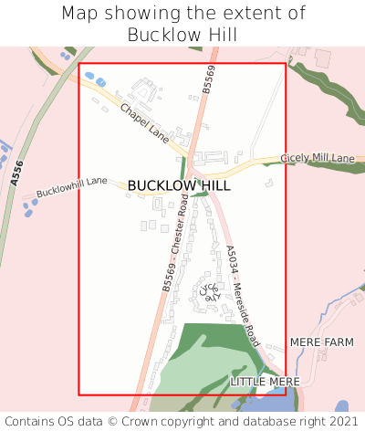 Map showing extent of Bucklow Hill as bounding box