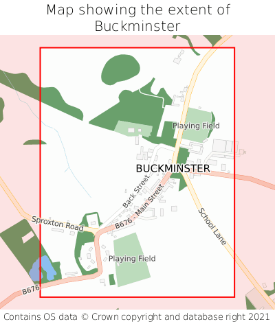 Map showing extent of Buckminster as bounding box