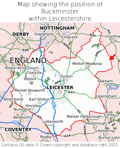 Map showing location of Buckminster within Leicestershire