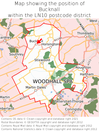 Map showing location of Bucknall within LN10