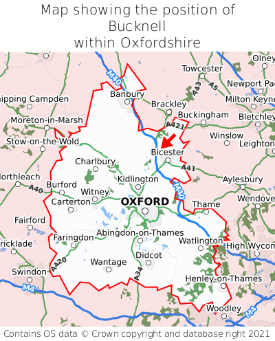 Map showing location of Bucknell within Oxfordshire