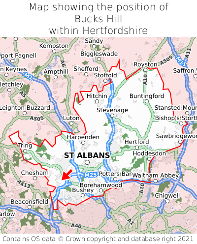 Map showing location of Bucks Hill within Hertfordshire
