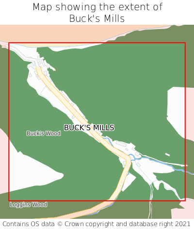 Map showing extent of Buck's Mills as bounding box