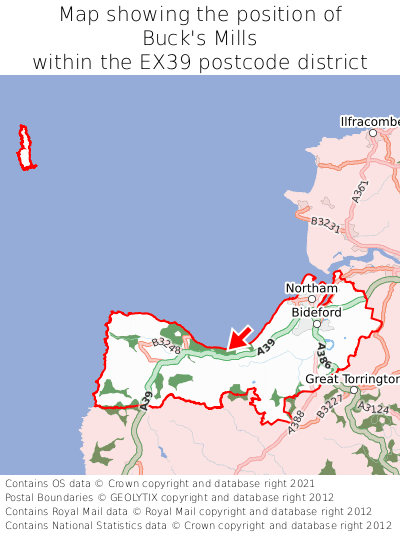 Map showing location of Buck's Mills within EX39