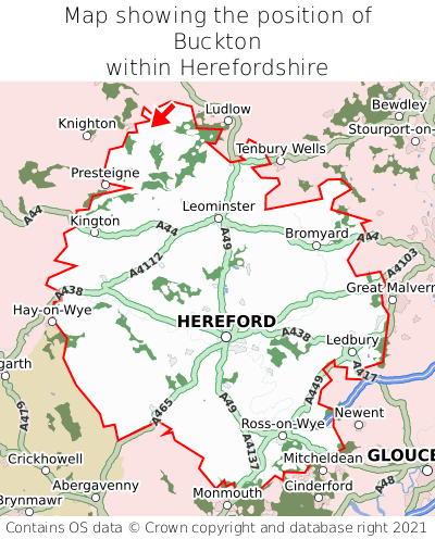 Map showing location of Buckton within Herefordshire