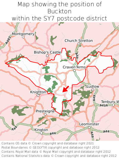 Map showing location of Buckton within SY7